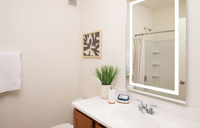 Back Lit Mirror with Large Bathroom Vanity