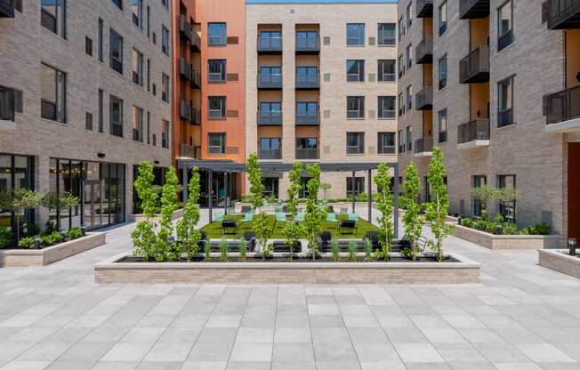 Outdoor space at TREO Apartments, Cleveland, 44116