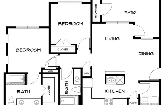 2 beds, 2 baths, 1,094 sqft, $1,249