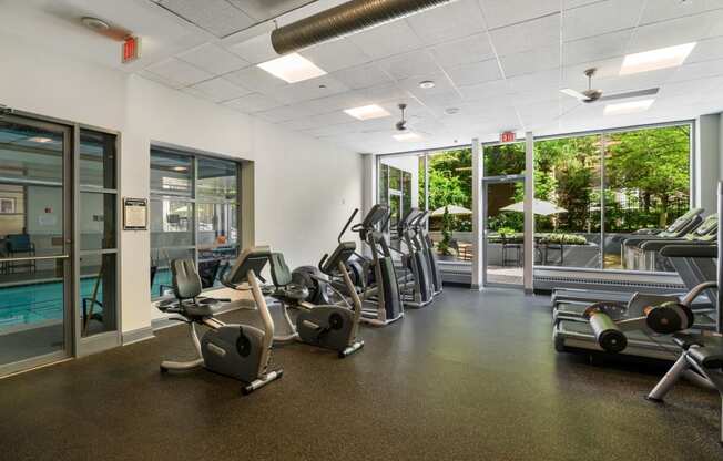 Fitness center with treadmills, machines and free weights at Lenox Club, Arlington, 22202