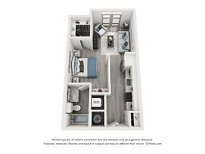 Studio, 1 bath, 583 sqft, $1,539