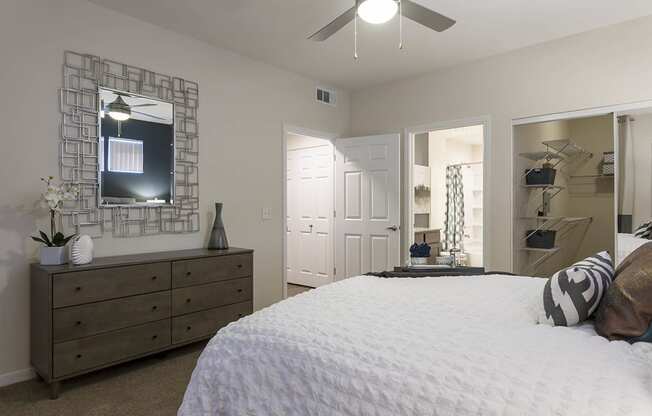 Bedroom with mirror at The View at Horizon Ridge, Nevada