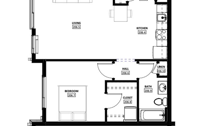 1 bed, 1 bath, 669 sqft, $1,425, Unit 206