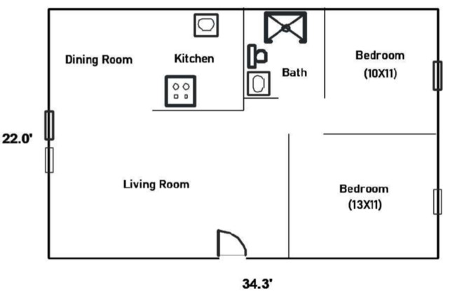 2 beds, 1 bath, 755 sqft, $1,364