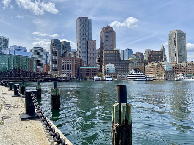 View of Boston from the Harborwalk in the Seaport