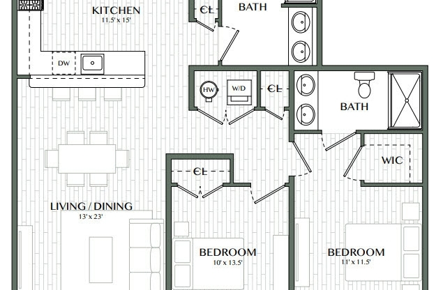 2 beds, 1 bath, 1,178 sqft, $3,100