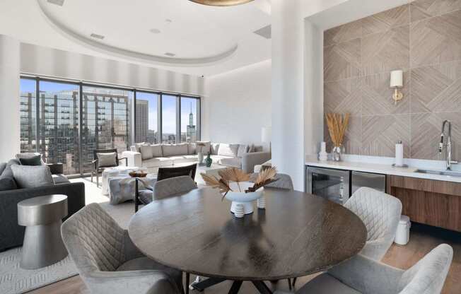 Living room and center table at 903 Peachtree, Atlanta, Georgia