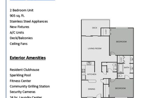 2 beds, 1.5 baths, 905 sqft, $875, Unit C11