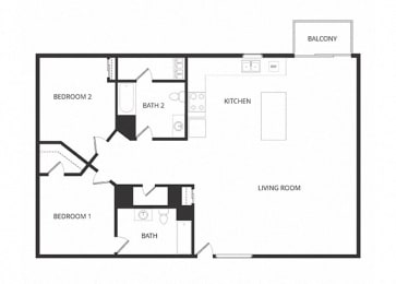 2 beds, 2 baths, 1,066 sqft, $1,308