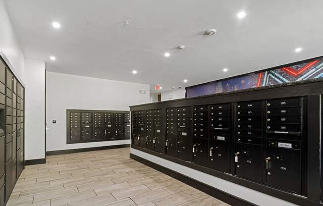 the residence has a locker room with a wall of lockers