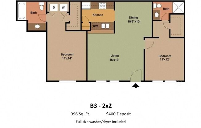 2 beds, 2 baths, 996 sqft, $1,659