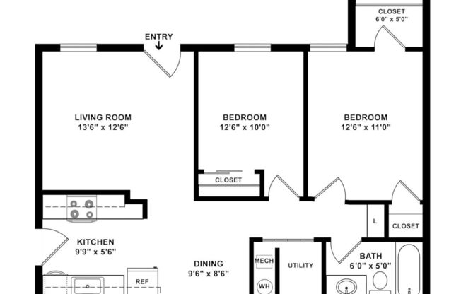 2 beds, 1 bath, 950 sqft, $1,318