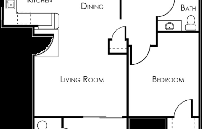 Image of 1 Bedroom 1 Bath Mesa Floor Plan 827 Sq Ft