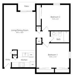 2 beds, 1 bath, 880 sqft, $1,130
