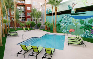 Sparkling pool and lounge area