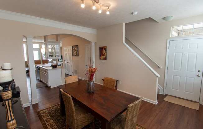 This is a photo of the dining room in the 1242 square foot, 2 bedroom, 2 and 1/2 bath Spinnaker floor plan at Nantucket Apartments in Loveland, OH.