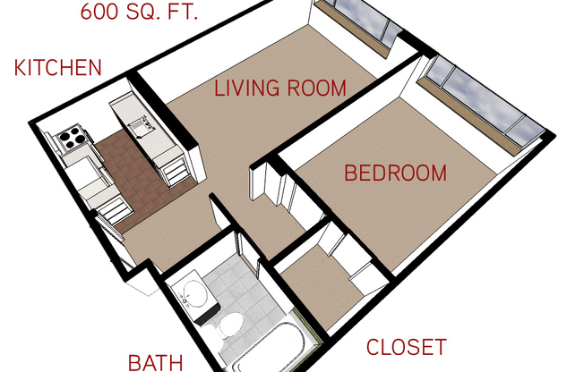 1 bed, 1 bath, 600 sqft, $1,050, Unit 211