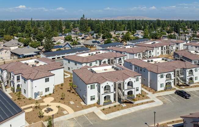 an aerial view of a large group of houses