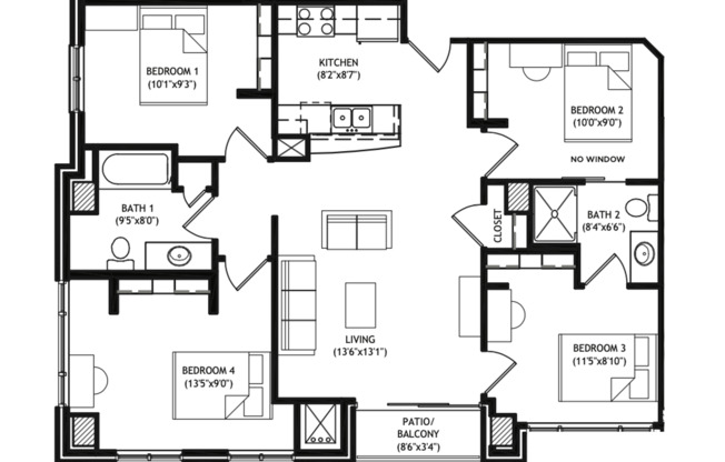 4 beds, 2 baths, 1,144 sqft, $5,450, Unit 115