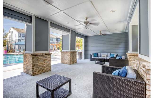 Outdoor Covered Lounge at Carolina Point Apartments, Greenville, SC, 29607