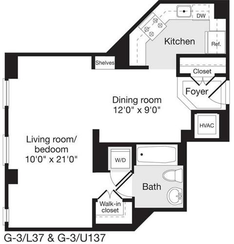 Studio, 1 bath, 537 sqft, $2,420, Unit 0237