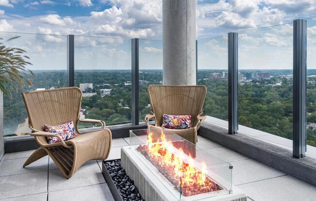 A rooftop fire pit offers a quiet place to unwind with sweeping Atlanta views, elevated above the city and close to parks, dining, and culture.