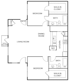 2 beds, 2 baths, 1,000 sqft, $1,535