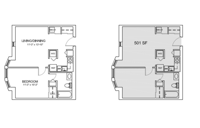 1 bed, 1 bath, 595 sqft, $2,076, Unit C-207