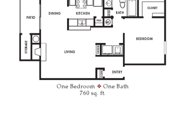 1 bed, 1 bath, 760 sqft, $899