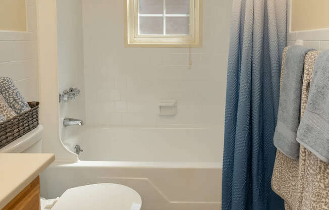A bathroom with a toilet, a shower, and a window.