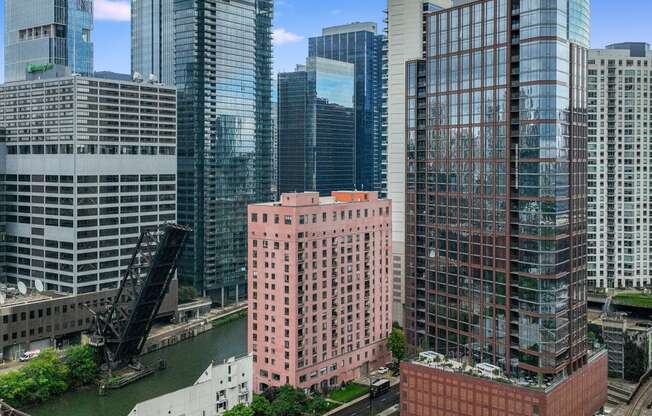 a view of the city from the roof of a tall building  at Cassidy on Canal, Chicago, Illinois