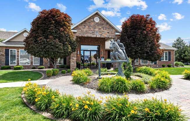 The Crossings at Chapel Hill Apartments in Pasco, Washington Clubhouse Exterior and Statue