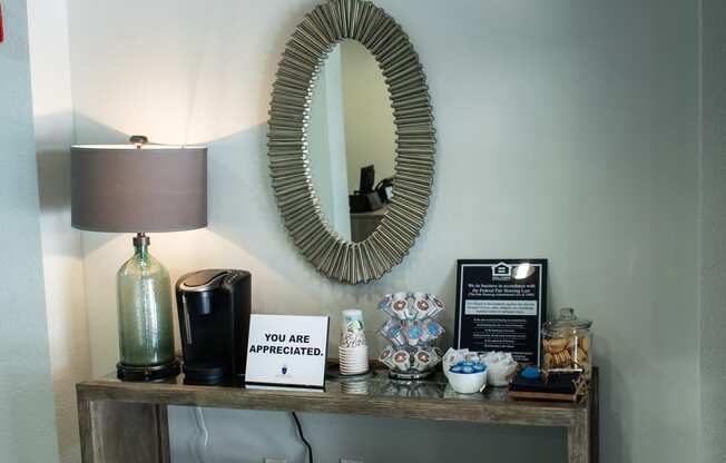 coffee bar in leasing office at The Orleans of Decatur, Georgia