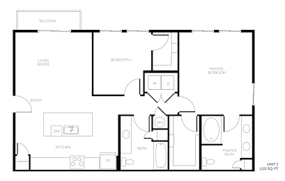 2 beds, 2 baths, 1,122 sqft, $1,743