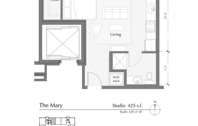 Studio, 1 bath, 425 sqft, $1,100, Unit #204