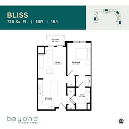 1 bed, 1 bath, 756 sqft, $1,717