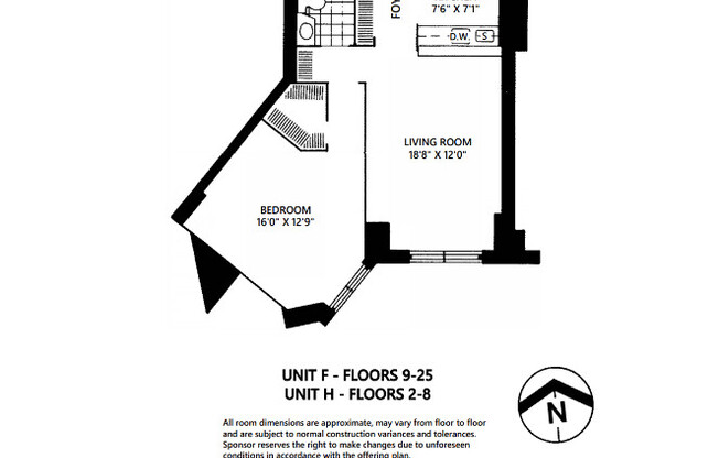 1 bed, 1 bath, 665 sqft, $4,400, Unit 2H