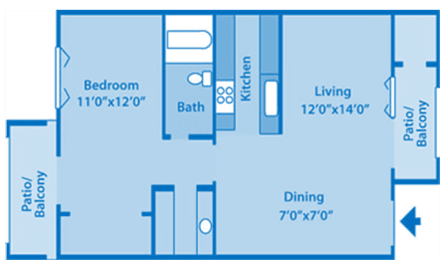 1 bed, 1 bath, 548 sqft, $697