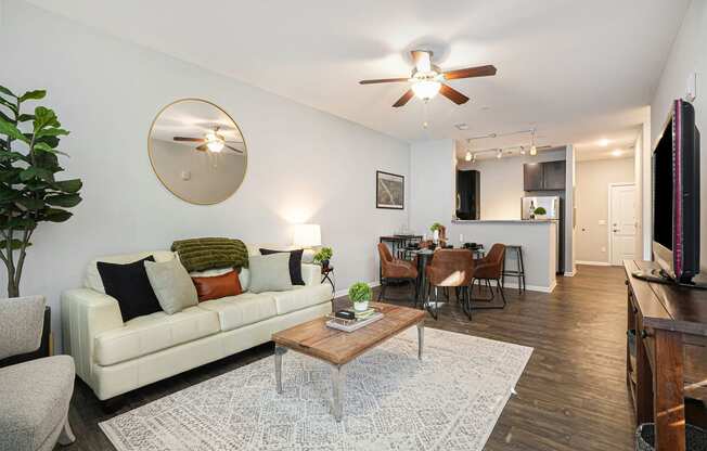 a living room with a couch and a coffee table