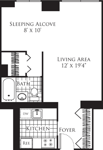 Studio, 1 bath, 602 sqft, $4,101, Unit 09N