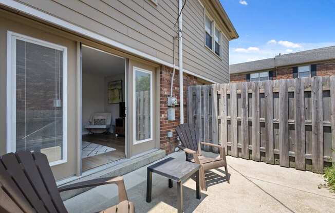 Private outdoor patio at Monon Living in Broad Ripple with fenced-in space, perfect for relaxing just steps from the Monon Trail.