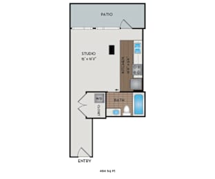 Studio, 1 bath, 484 sqft, $1,440