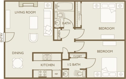 2 beds, 1.5 baths, 879 sqft, $1,650