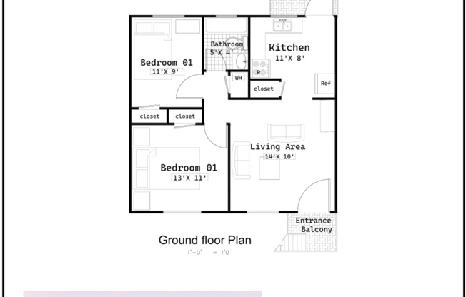 2 beds, 1 bath, 600 sqft, $1,105, Unit Unit D-201