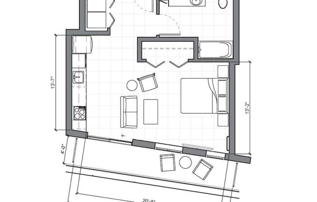 Studio, 1 bath, 525 sqft, $1,950, Unit 203