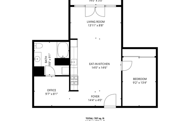 Studio, 1 bath, 707 sqft, $2,290, Unit 628