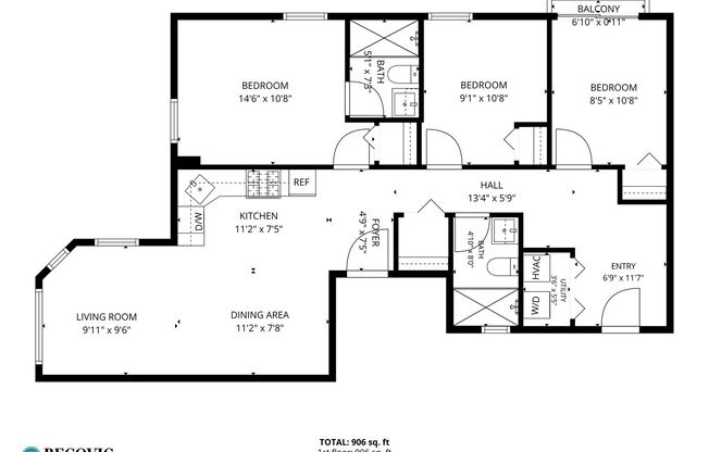 3 beds, 2 baths, 895 sqft, $2,700, Unit 1558-3N