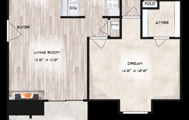 1 bed, 1 bath, 616 sqft, $890