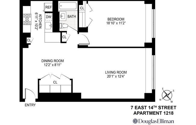 1 bed, 1 bath, $6,500, Unit 1218