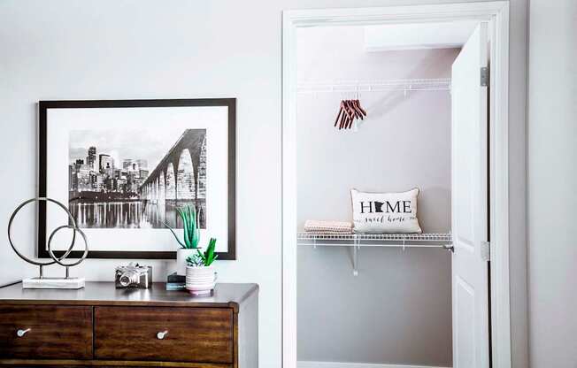 Spacious master bedroom walk-in closet featuring organized storage, providing a modern and efficient storage solution.